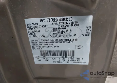 2005 Ford F-150 Fx4/Lariat/Xl/Xlt from USA, damaged, VIN 1FTPX14505FA19061